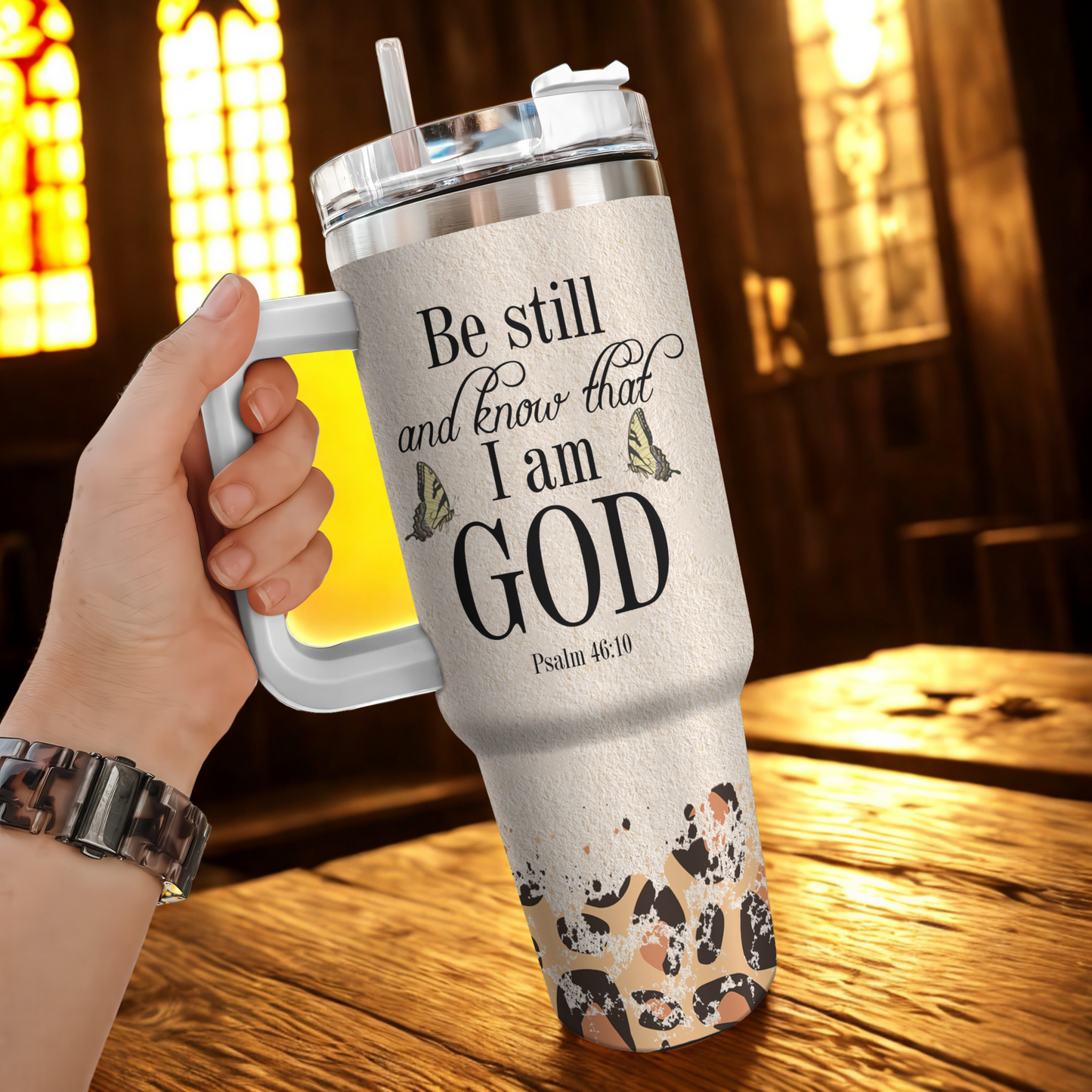 Be Still And Know That I Am God (Leopards) - Personalized 40oz Tumbler Cup