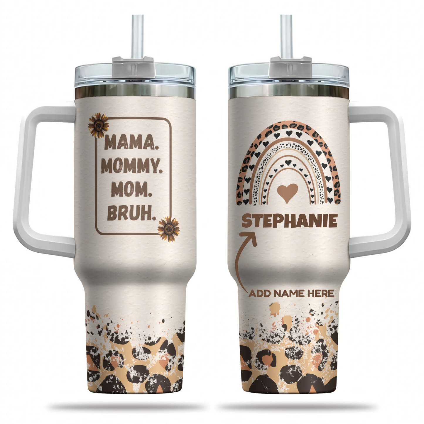 Mama. Momy, Mom, Bruh (Leopard) - Personalized Tumbler Cup