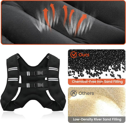 Weight Vest with Reflective Stripe for Workout, Strength Training, Running, Fitness, Muscle Building, Weight Loss, Weightlifting.