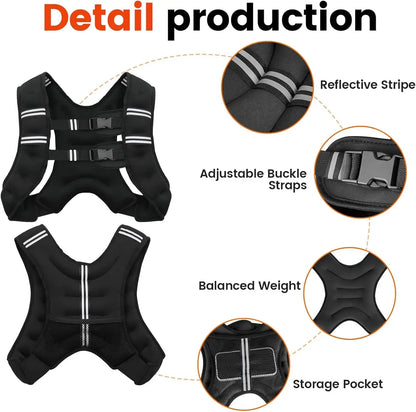 Weight Vest with Reflective Stripe for Workout, Strength Training, Running, Fitness, Muscle Building, Weight Loss, Weightlifting.