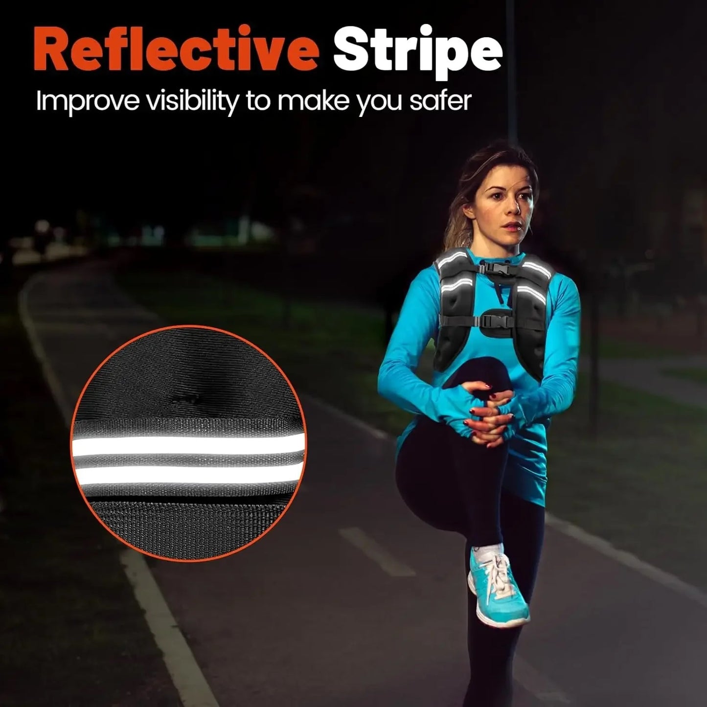 Weight Vest with Reflective Stripe for Workout, Strength Training, Running, Fitness, Muscle Building, Weight Loss, Weightlifting.