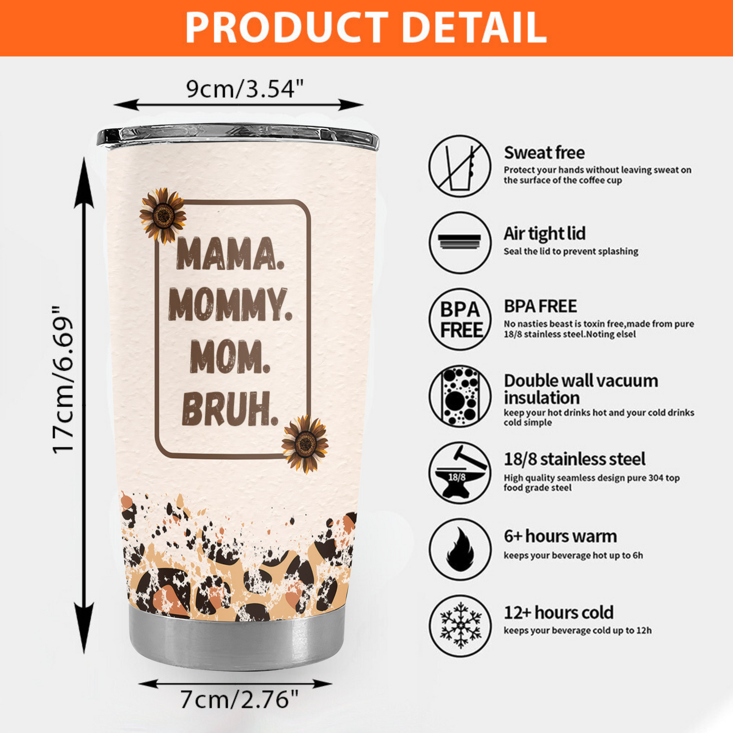 Mama. Momy, Mom, Bruh (Leopard) - Personalized Tumbler Cup