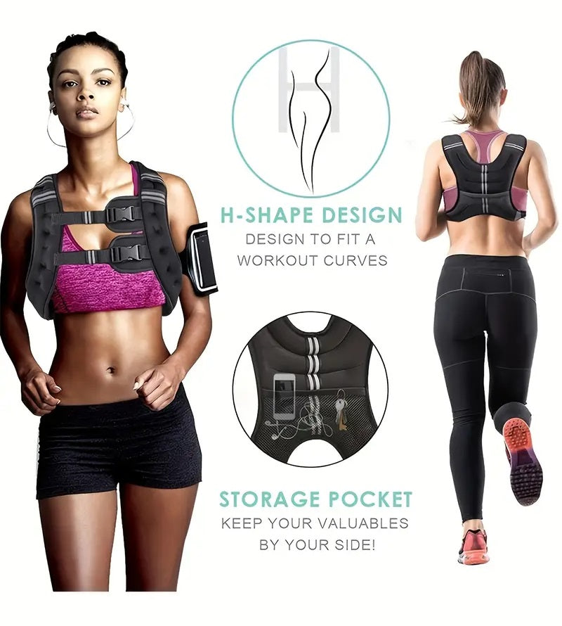 Weight Vest with Reflective Stripe for Workout, Strength Training, Running, Fitness, Muscle Building, Weight Loss, Weightlifting.